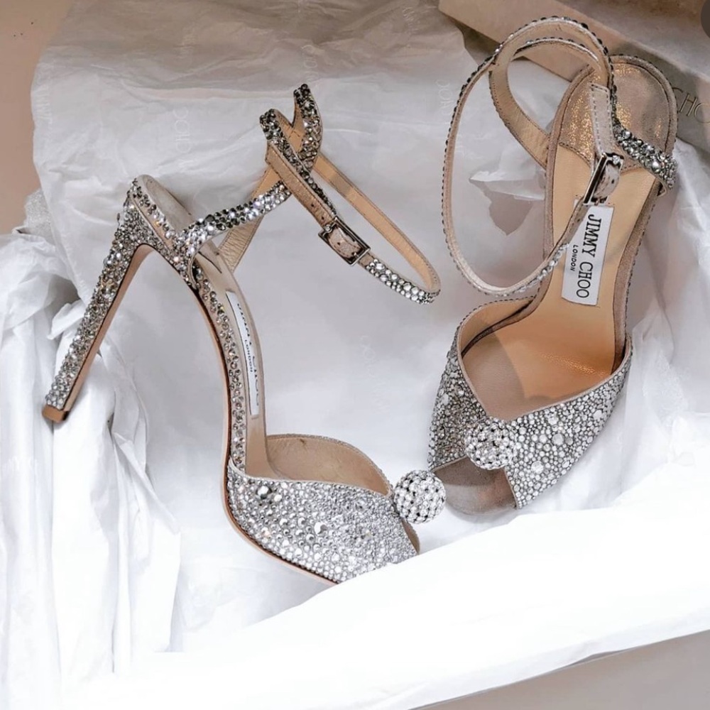 Like new Jimmy CHOO Sacora 100 Sandals with Crystals and Sphere Detail 41